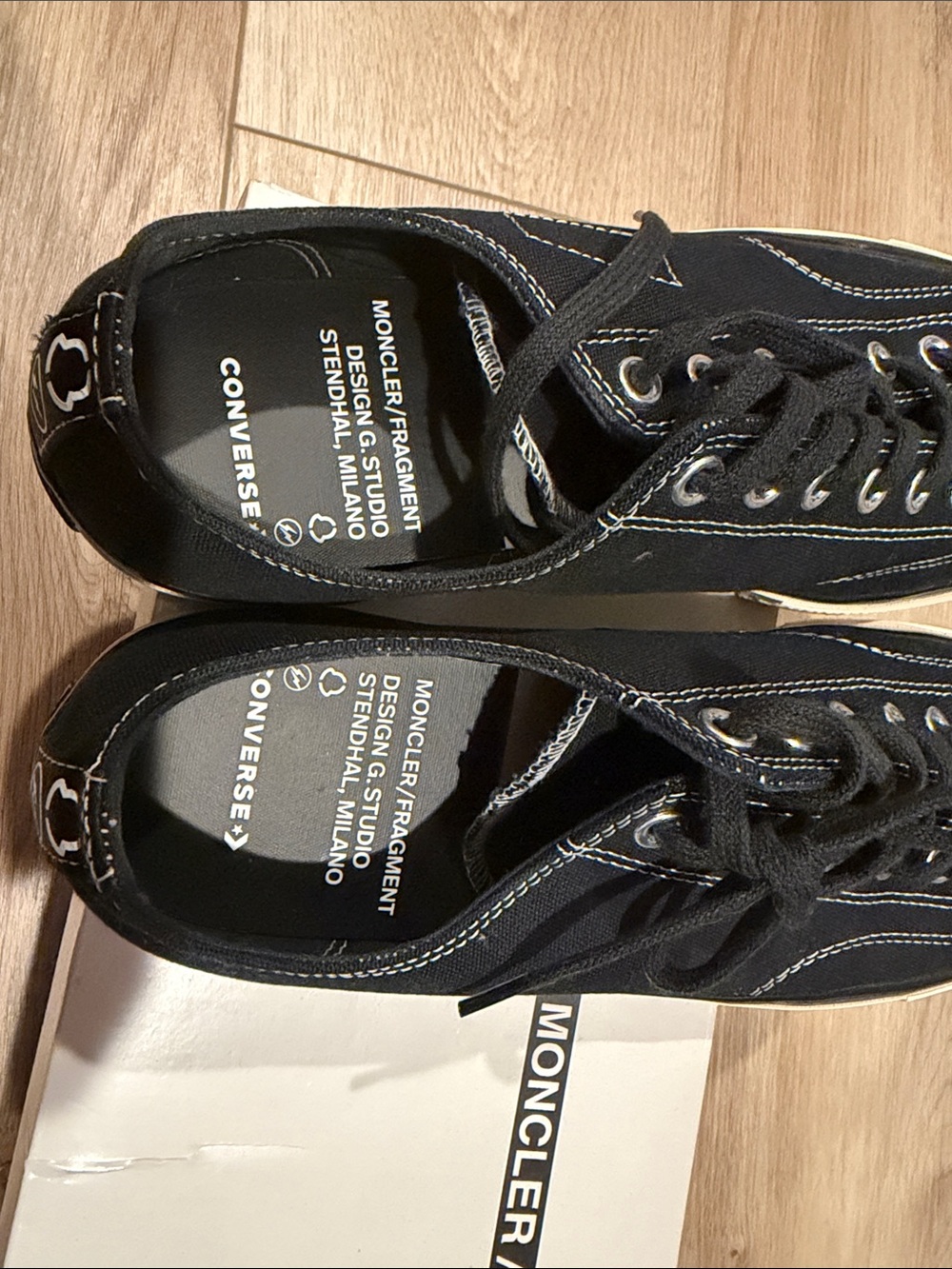 Moncler Black Low-Top Canvas Sneakers with White Toe Cap - Picture 2 of 6